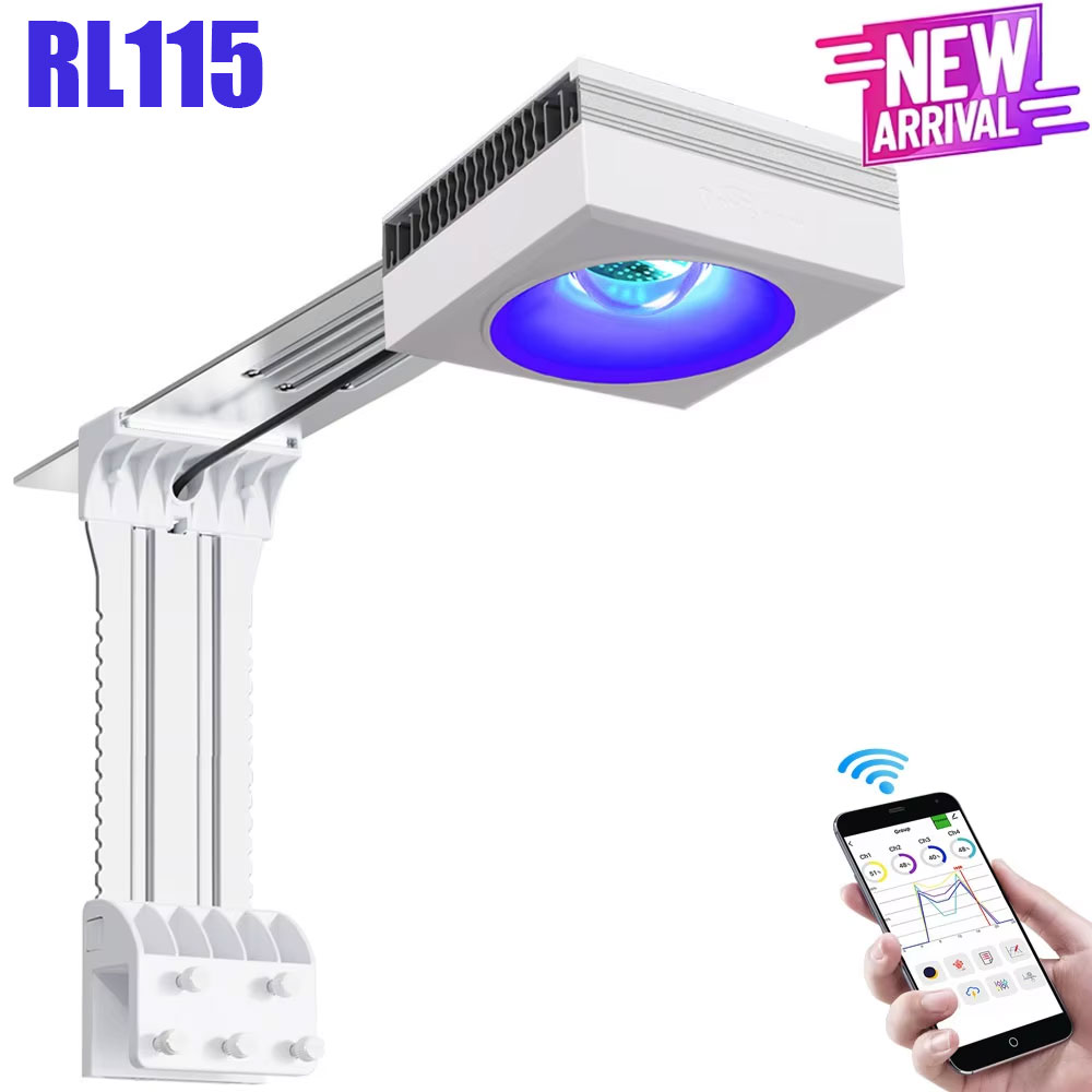 Reef Lighting - NEW PopBloom RL115 WiFi マリンアクアリウムライト 115W、プロ仕様フルスペクトルアクアリウムランプ（サンゴ礁、SPS/LPS魚類水槽用）,