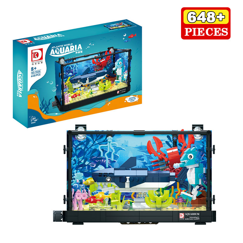Aquarium Marine World - 648ピース サメ生態系タンク 組み立てブロック 海洋水族館モデル 多様な魚類 サンゴ礁