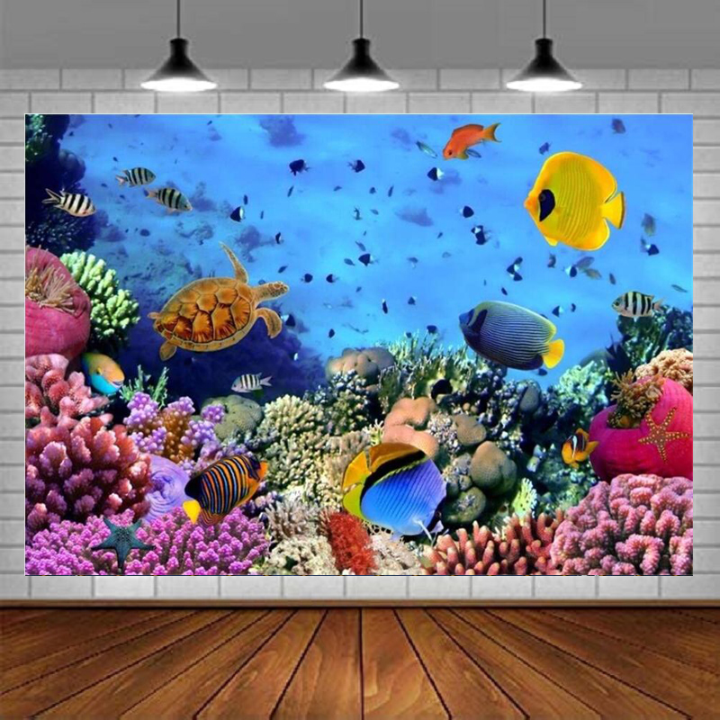 Aquarium Marine World - 海底世界写真撮影用背景幕 水中シーン カラフルな海洋サンゴ 魚 水族館背景 ダイビング