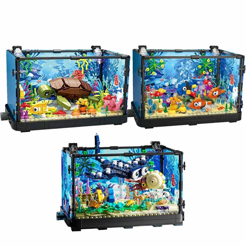 Aquarium Marine Lights - ライト付き水槽ビルディングブロックセット、水槽、海洋カメ、14歳以上の子供向けビルディングブロックおもちゃ、ギフト、家の装飾