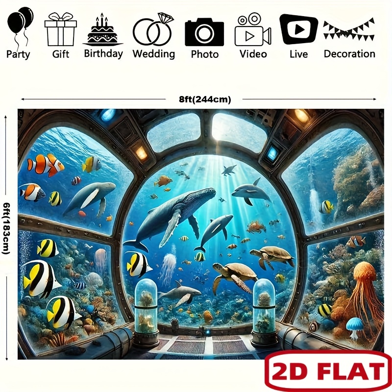 水中潜水艦の窓、ジンベエザメのタペストリー、2Dフラットプリ - Ocean Aquarium のレビューと価格