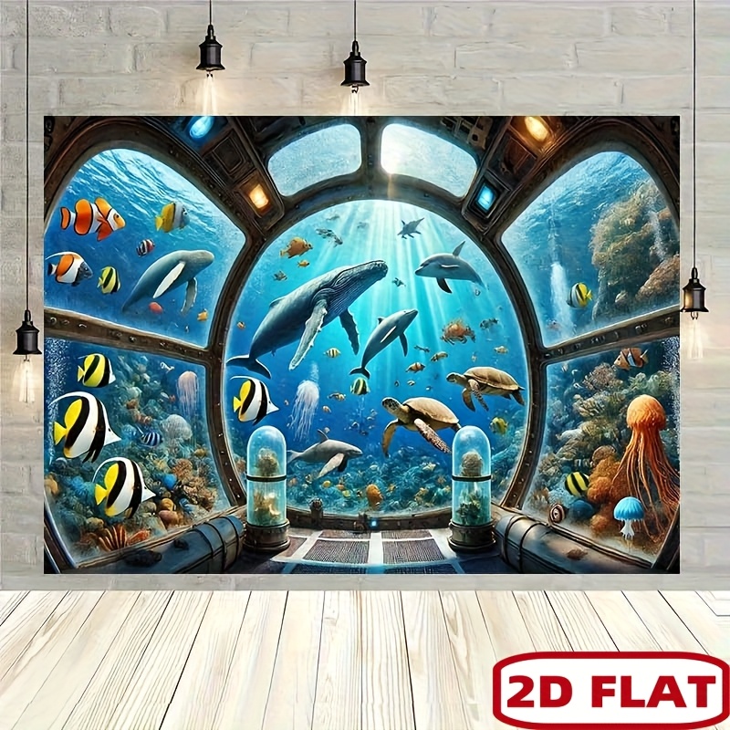 水中潜水艦の窓、ジンベエザメのタペストリー、2Dフラットプリ - Ocean Aquarium のレビューと価格