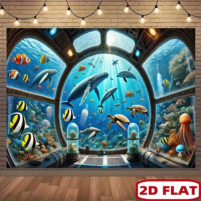 水中潜水艦の窓、ジンベエザメのタペストリー、2Dフラットプリ - Ocean Aquarium のレビューと価格