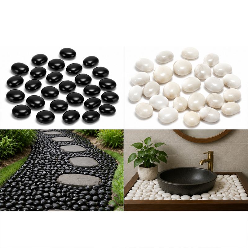 ホワイト&ブラックポリッシュリバーロック200g-400g、 - Ocean Aquarium のレビューと価格