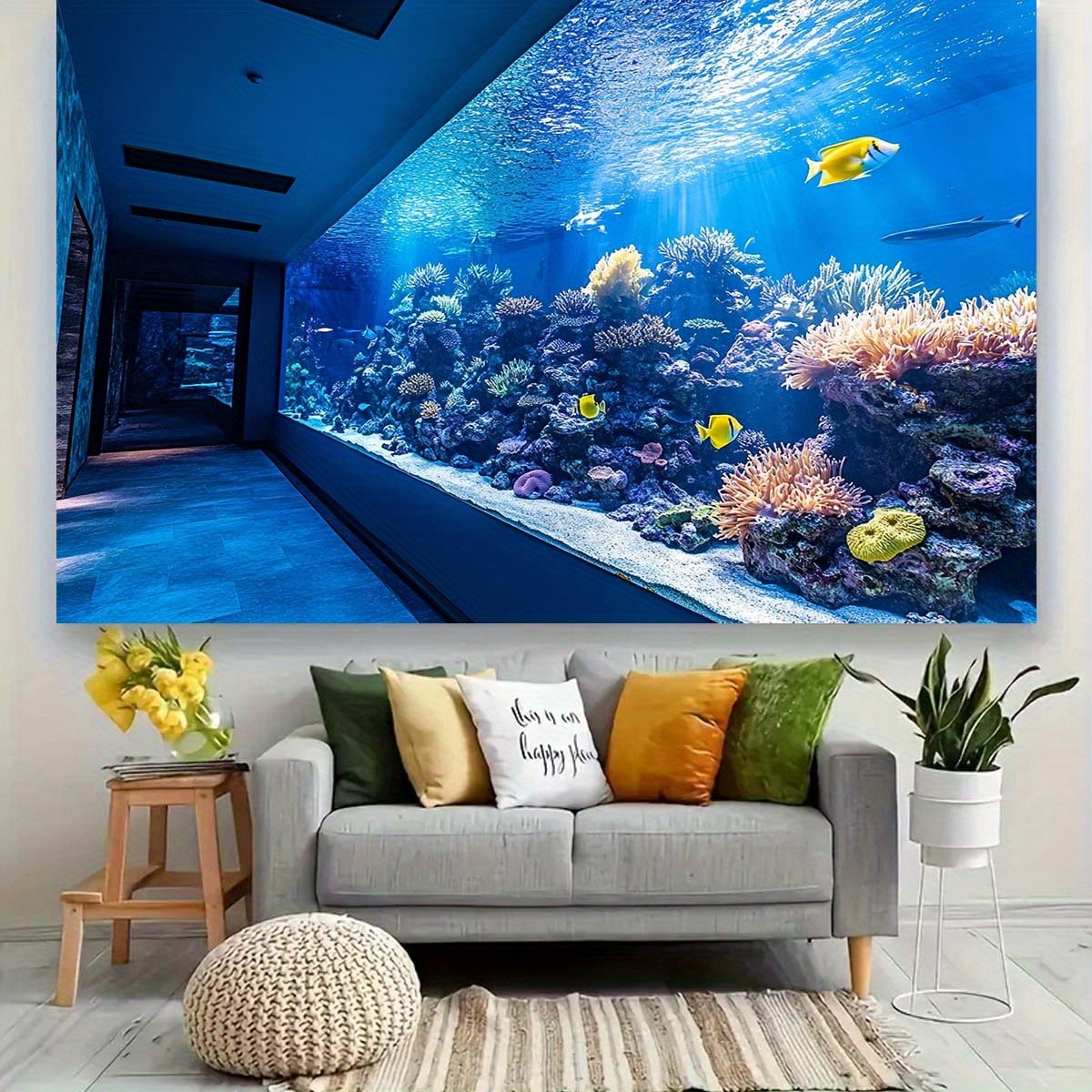 鮮やかな水中水族館タペストリー サンゴ礁 カラフルな魚の壁掛 - Reef Aquarium のレビューと価格