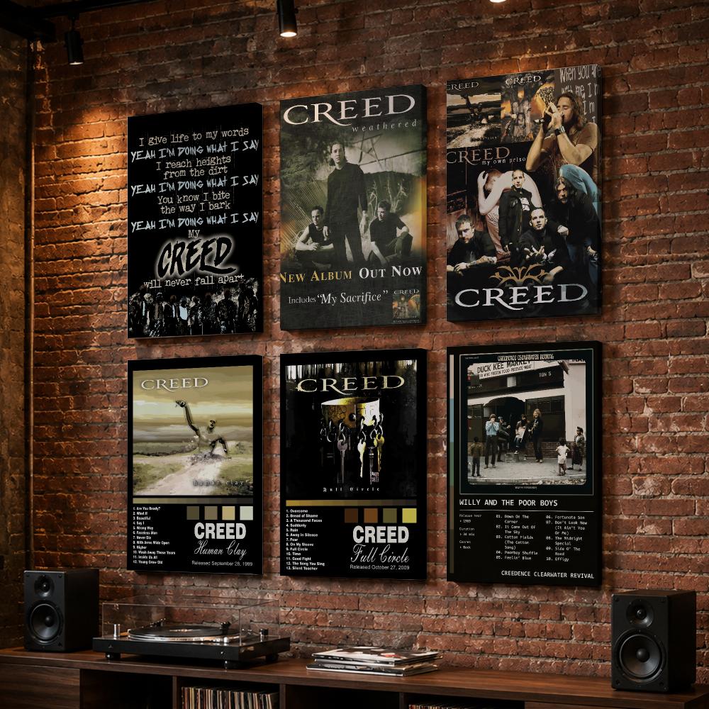 ヴィンテージ風のロックスター、C-Creedバンドの絵画。木 - Live Rock のレビューと価格