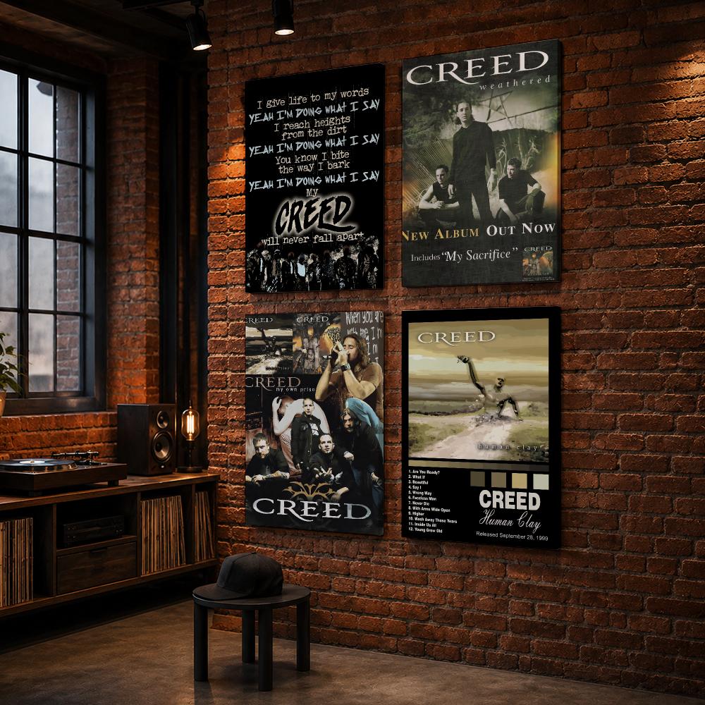 ヴィンテージ風のロックスター、C-Creedバンドの絵画。木 - Live Rock のレビューと価格