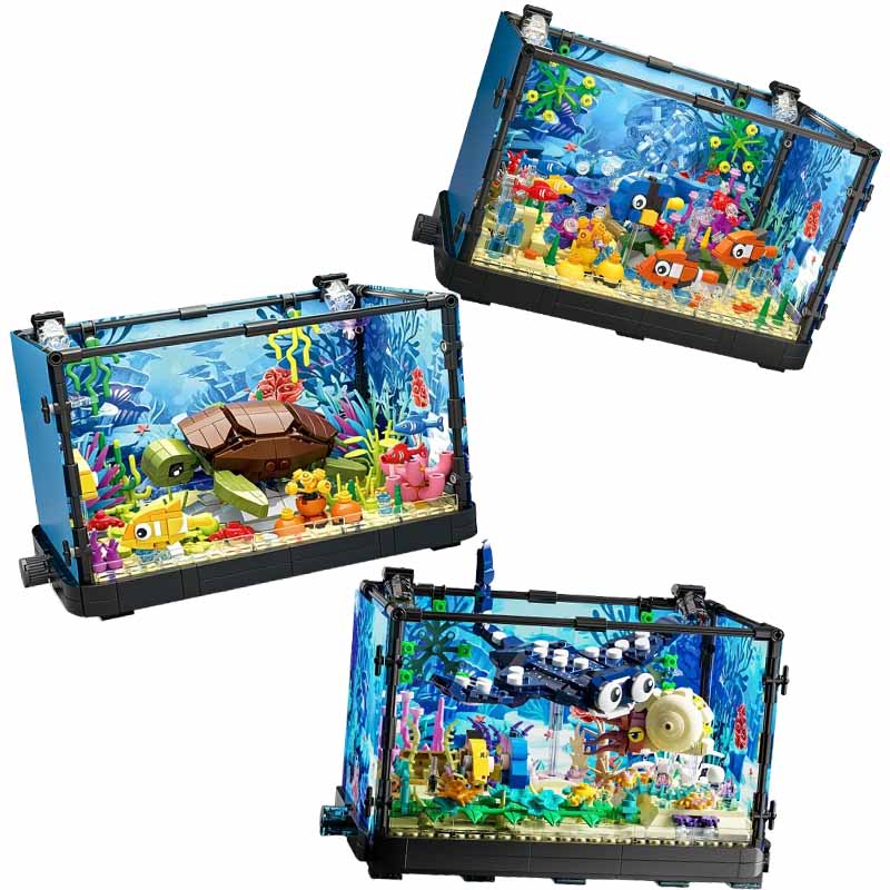 ライト付き水槽ビルディングブロックセット、水槽、海洋カメ、1 - Marine Aquarium Cube のレビューと価格